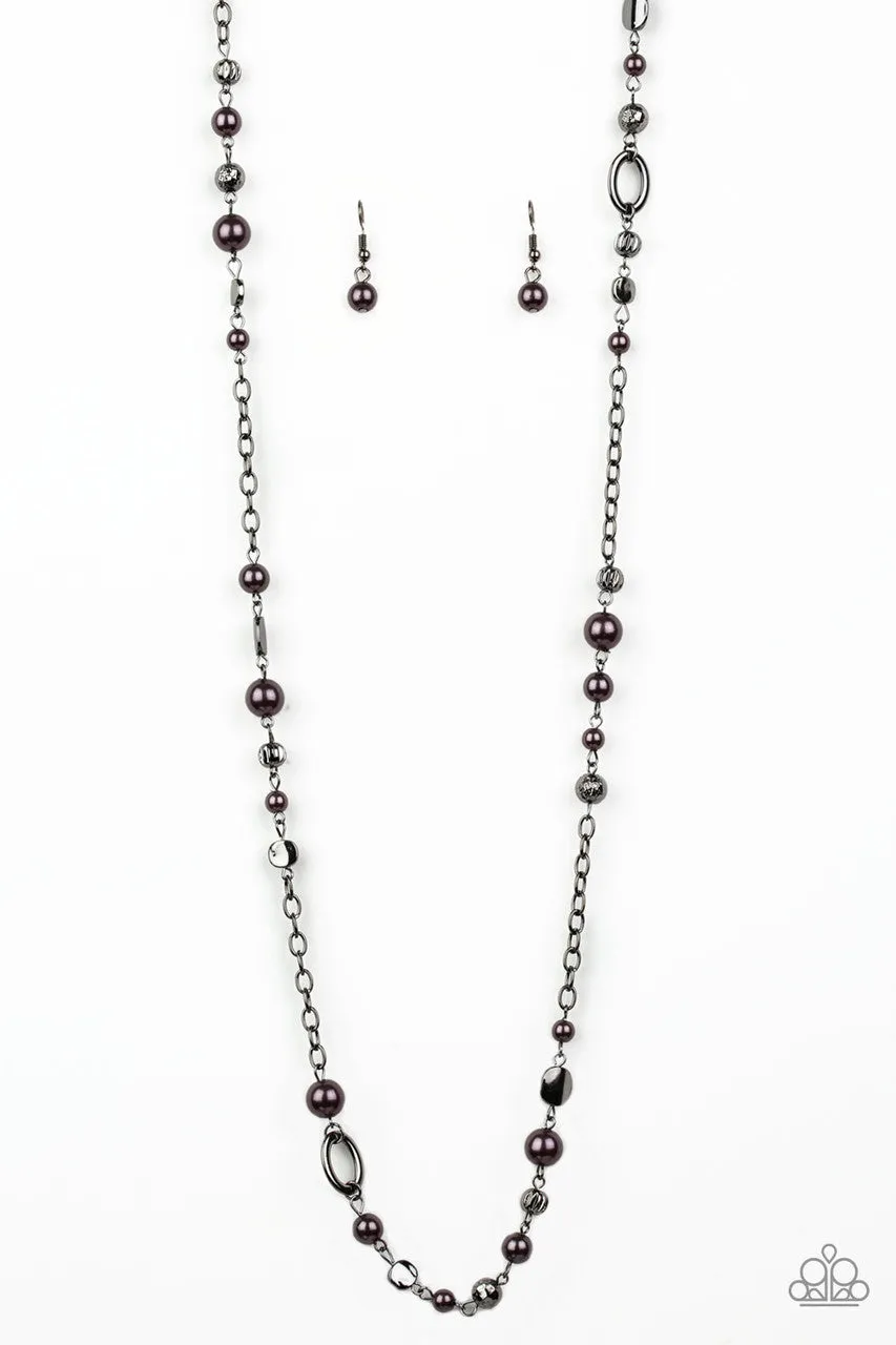 Make an Appearance - Black - Gunmetal Pearl and Bead Paparazzi Long Necklace