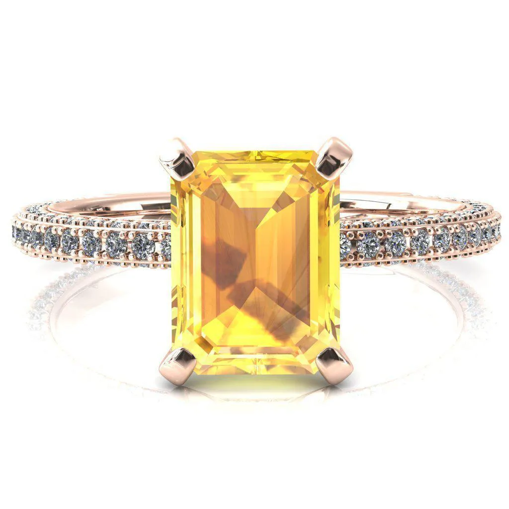 Mariyah Emerald Yellow Sapphire 4 Prong 3/4 Eternity 3 Sided Diamond Shank Engagement Ring