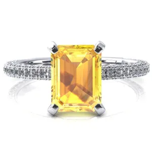 Mariyah Emerald Yellow Sapphire 4 Prong 3/4 Eternity 3 Sided Diamond Shank Engagement Ring