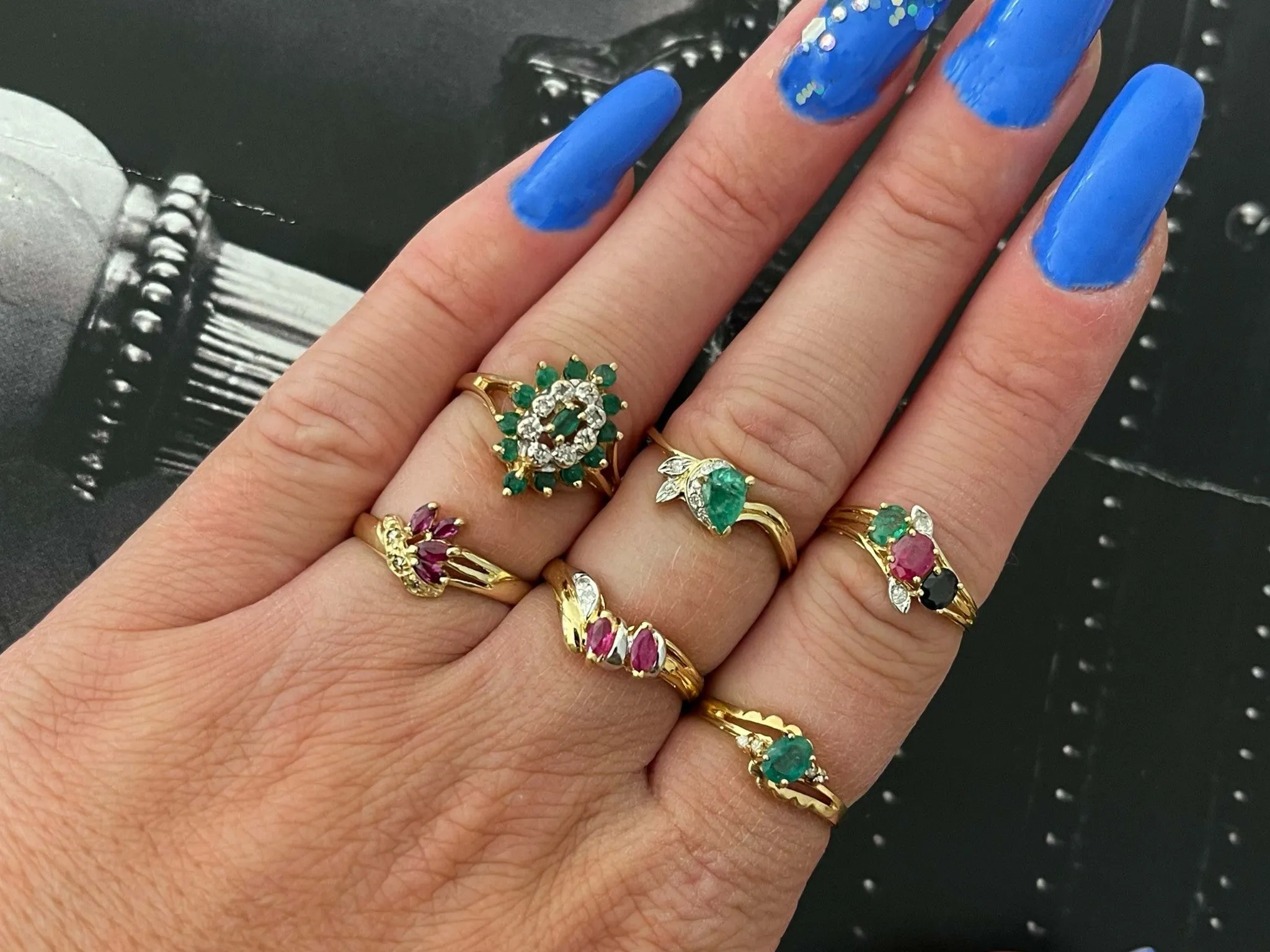 Marquise Emerald and Diamond Ring in 14k Yellow Gold