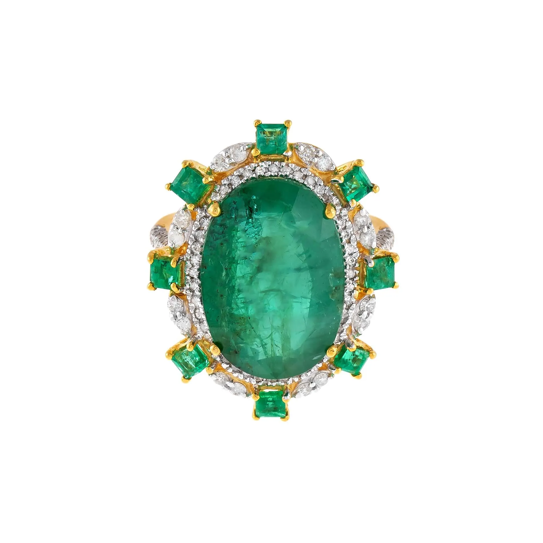 Mega Diamond X Emerald Ring 14K