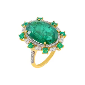 Mega Diamond X Emerald Ring 14K