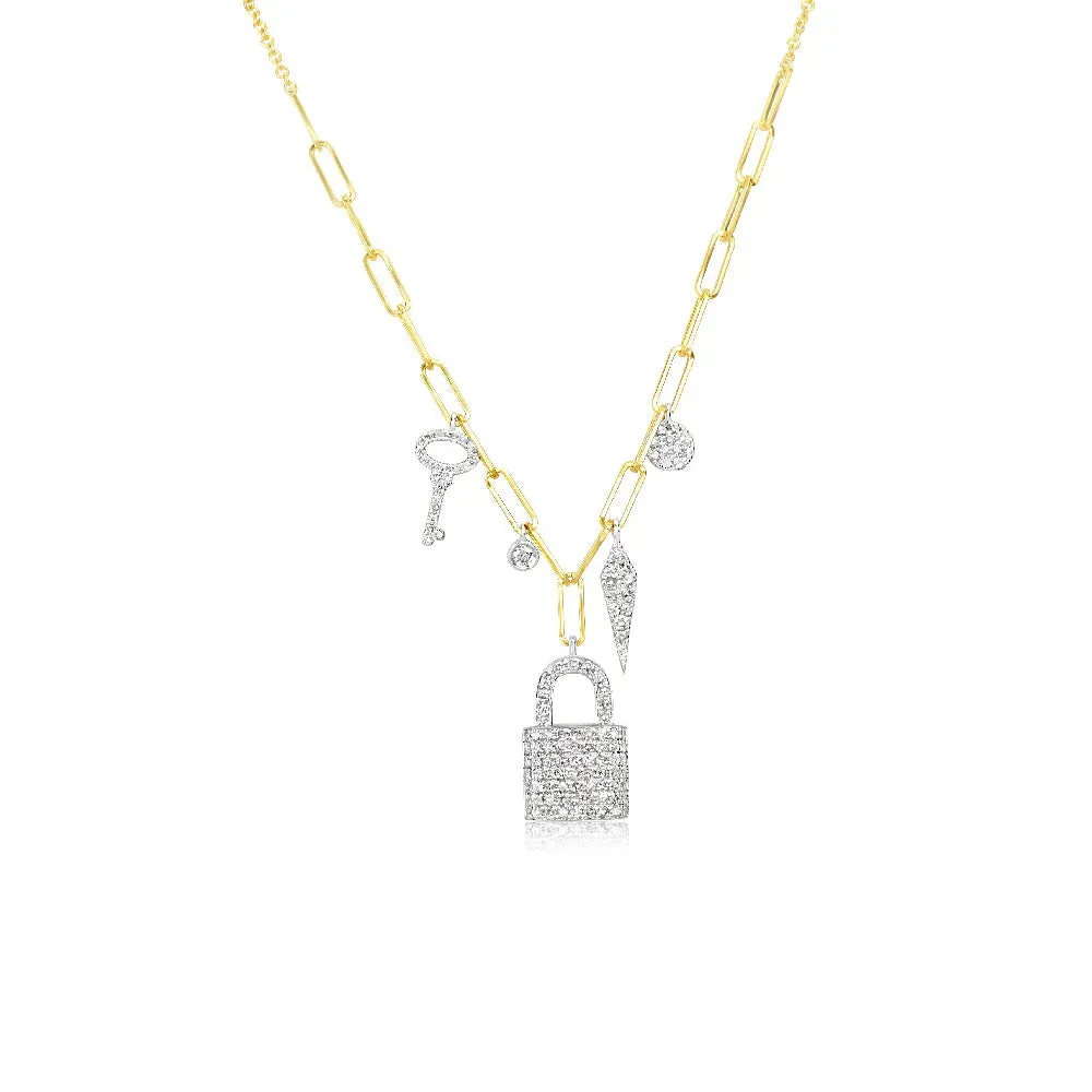 Meira T Diamond Padlock Chunky Necklace Paperclip Chain
