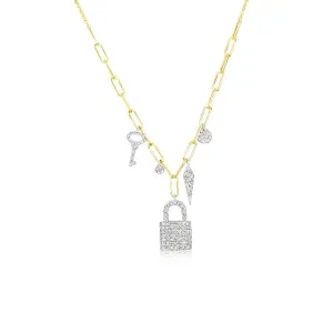 Meira T Diamond Padlock Chunky Necklace Paperclip Chain