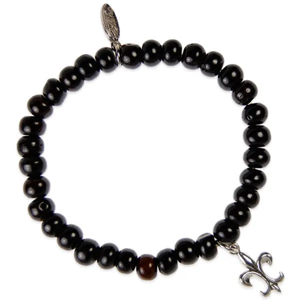 Mens Black Multi Strand Lamb Leather Bracelet with Bodhi Seed and Metal Beads