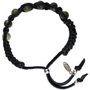 Mens Green Marble Faceted Bead and Metal Spacers Stretch Bracelet
