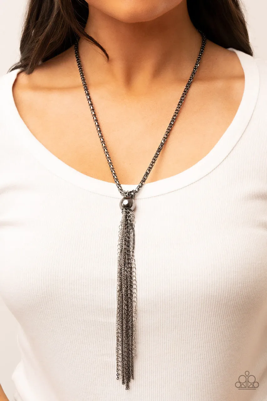Metallic MESH-Up - Black - Gunmetal Tassel Paparazzi Long Necklace