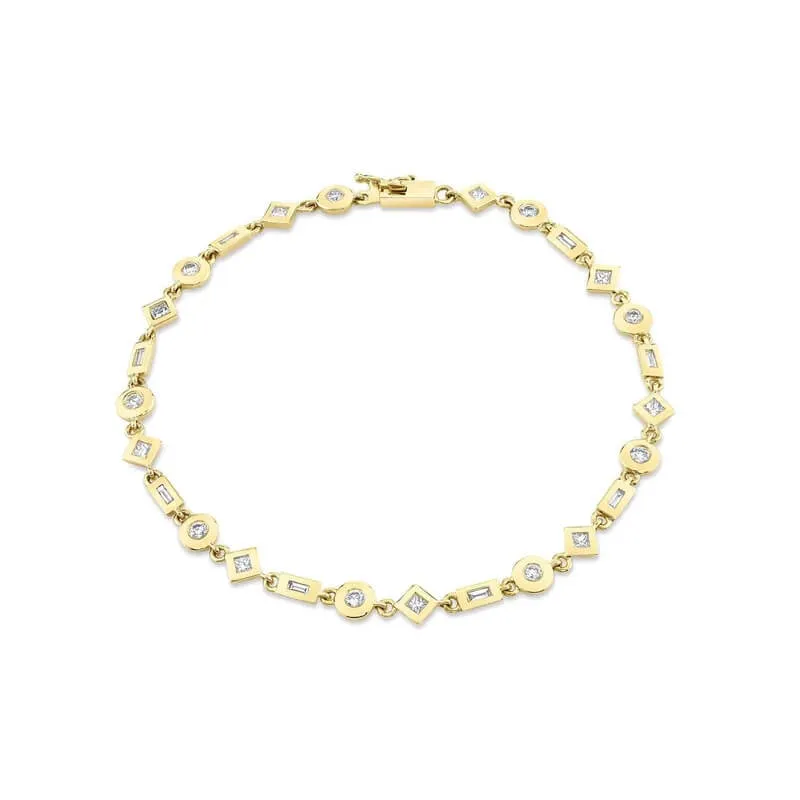 Michael M 14K Yellow Gold Mixed Shape Bezel Tennis Bracelet BR410