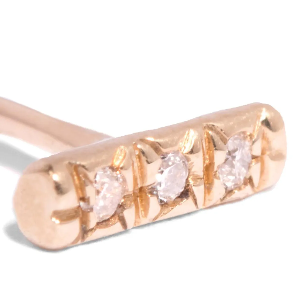 Micro Pave 3 Diamond Line Stud Earring