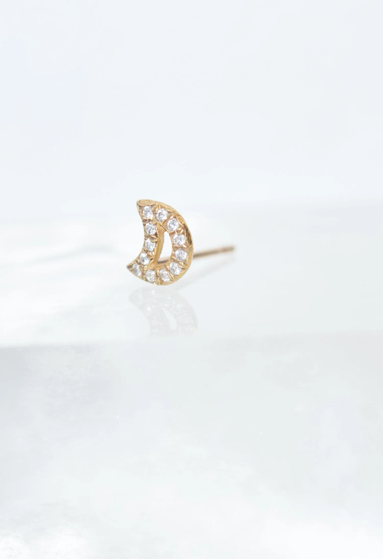 Micro Pave Crescent Moon Stud Earring