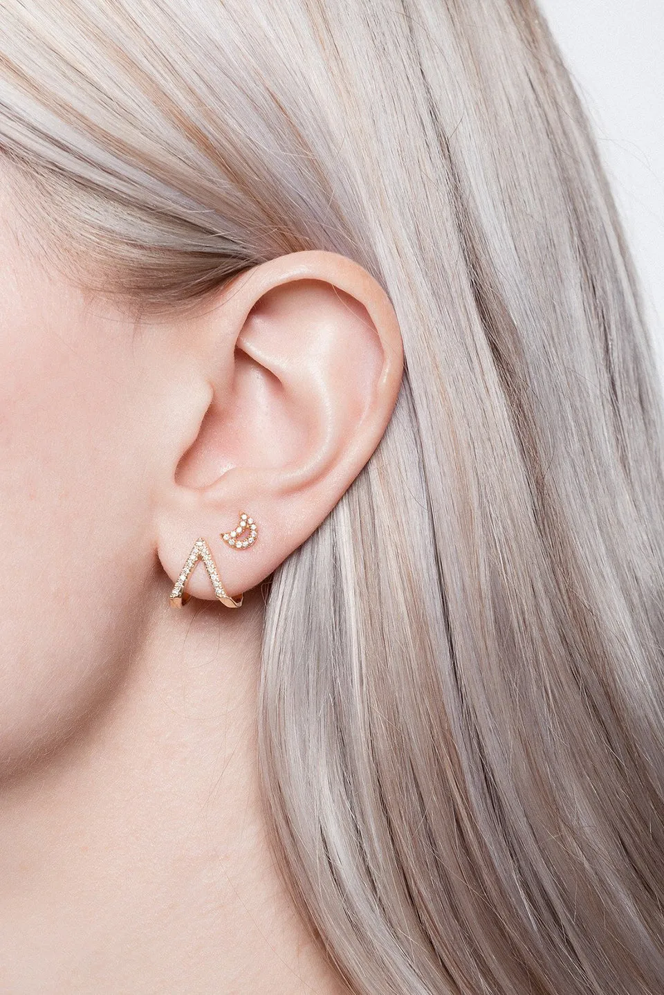 Micro Pave Crescent Moon Stud Earring