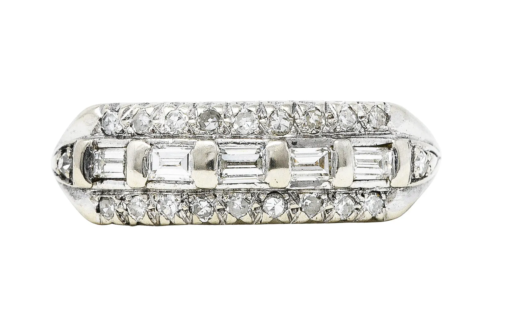 Mid-Century 0.60 CTW Diamond 14 Karat White Gold Fishtail Band Ring