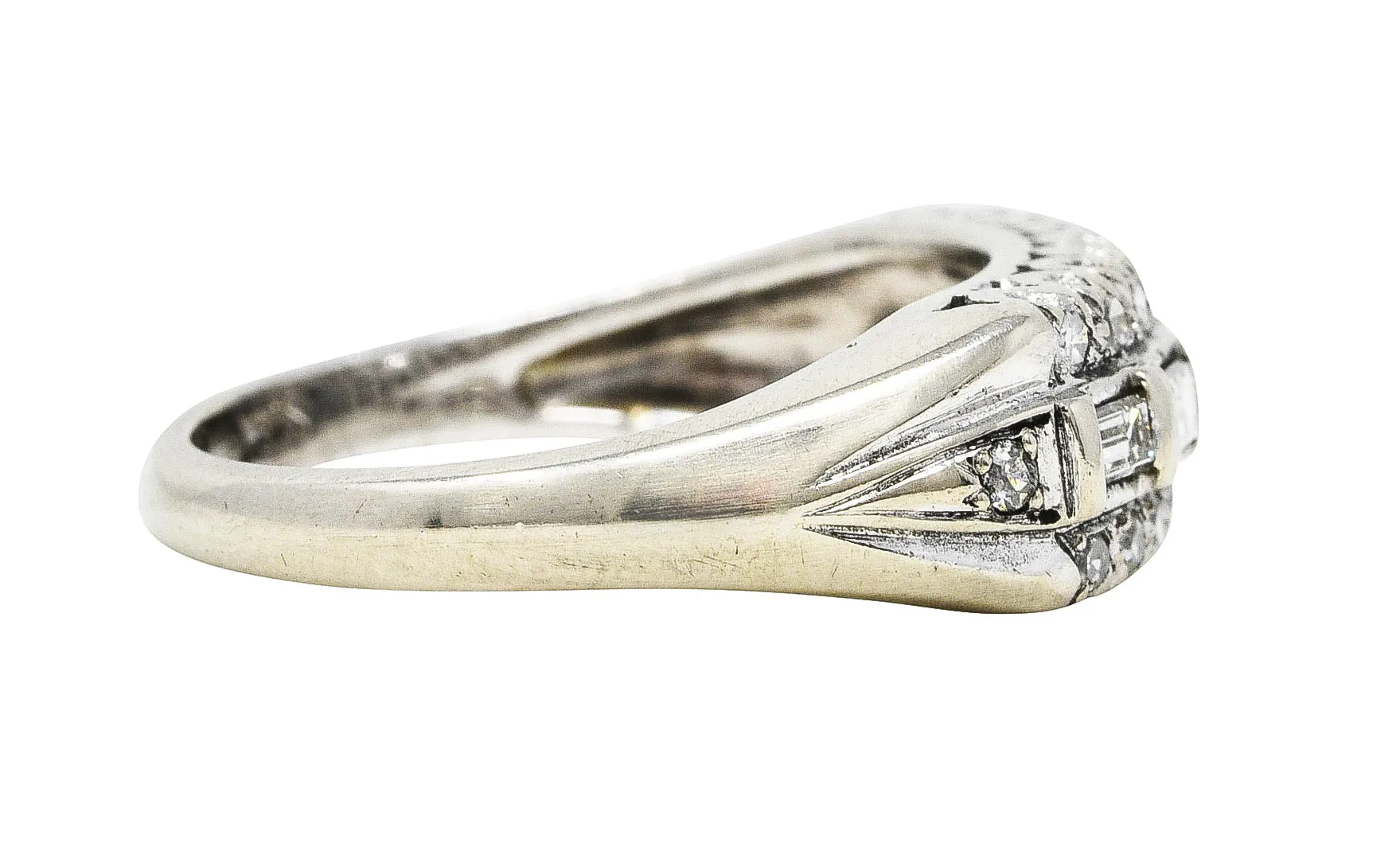 Mid-Century 0.60 CTW Diamond 14 Karat White Gold Fishtail Band Ring