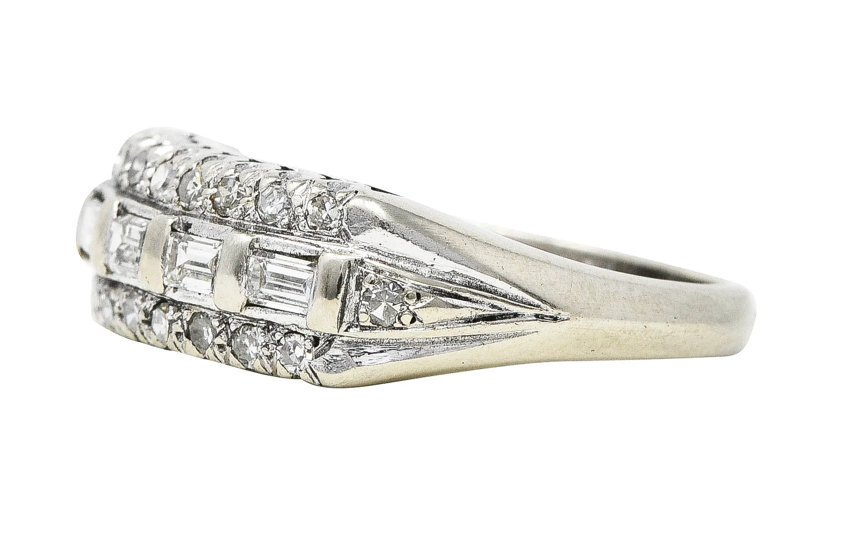 Mid-Century 0.60 CTW Diamond 14 Karat White Gold Fishtail Band Ring