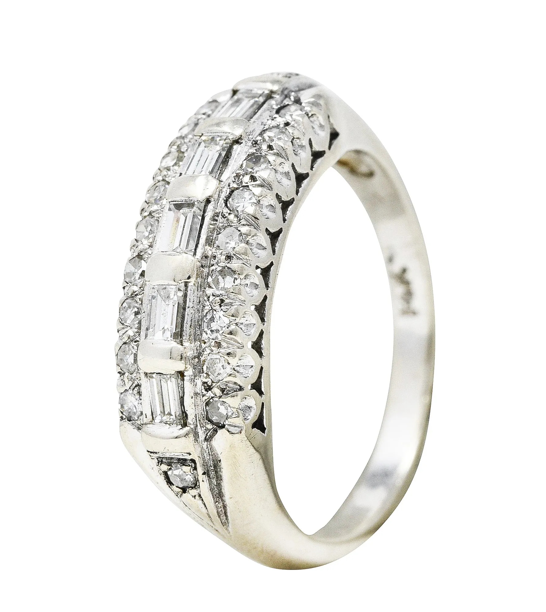 Mid-Century 0.60 CTW Diamond 14 Karat White Gold Fishtail Band Ring