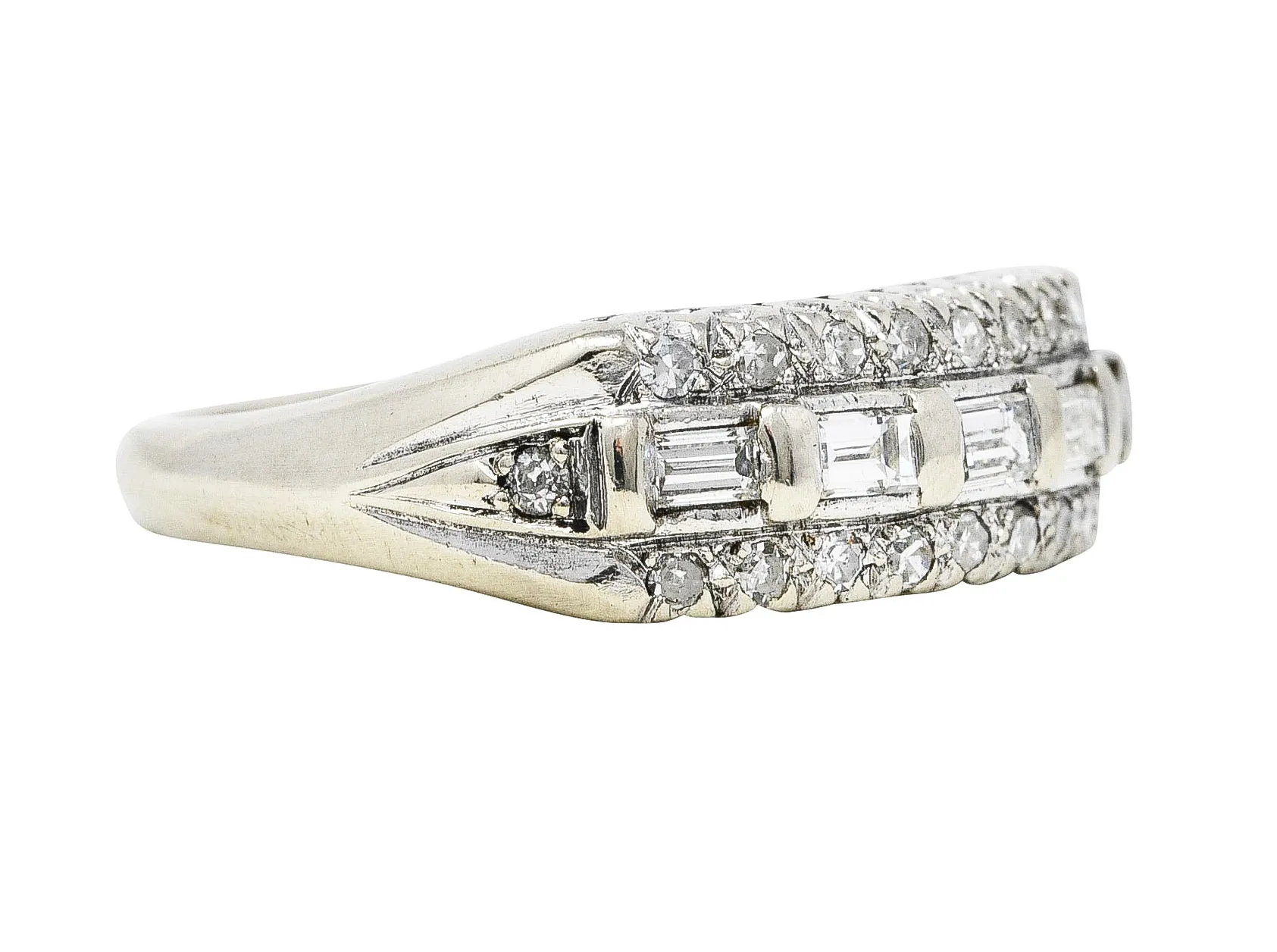 Mid-Century 0.60 CTW Diamond 14 Karat White Gold Fishtail Band Ring