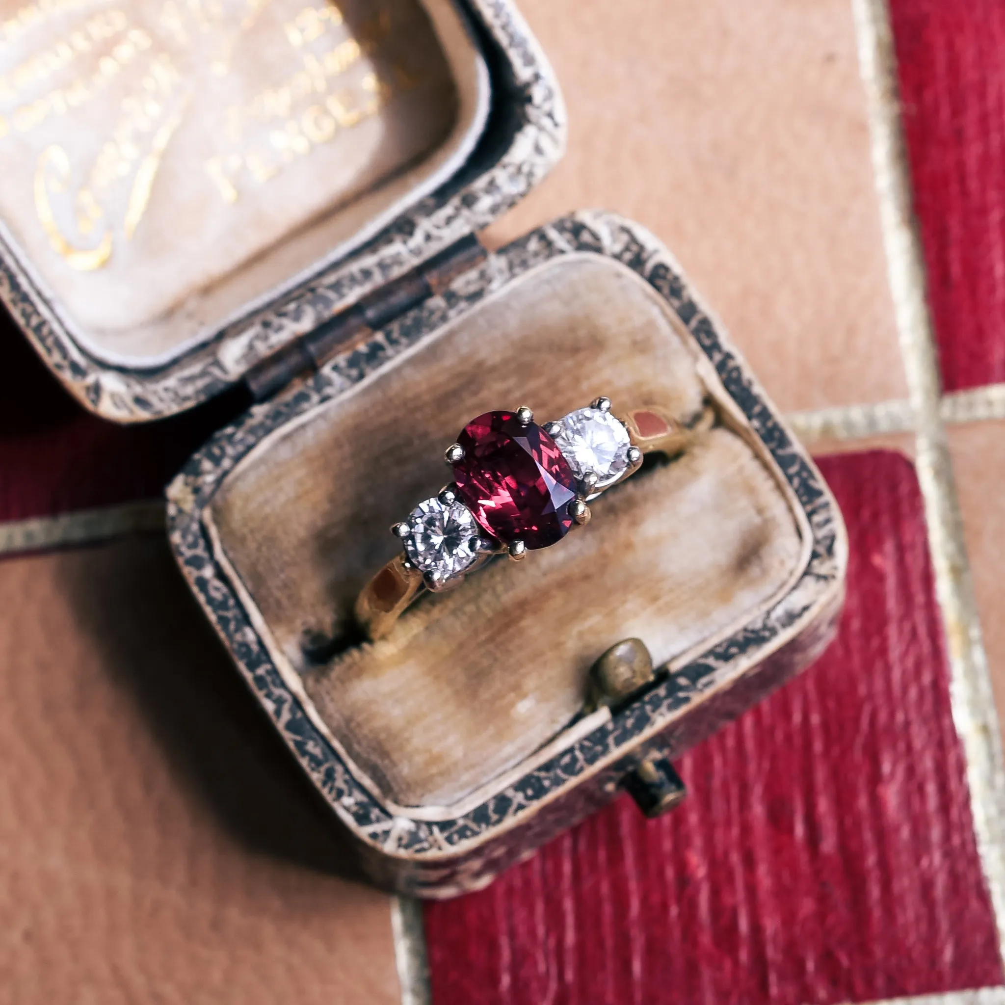 Mid Century Ruby & Diamond Trilogy Ring