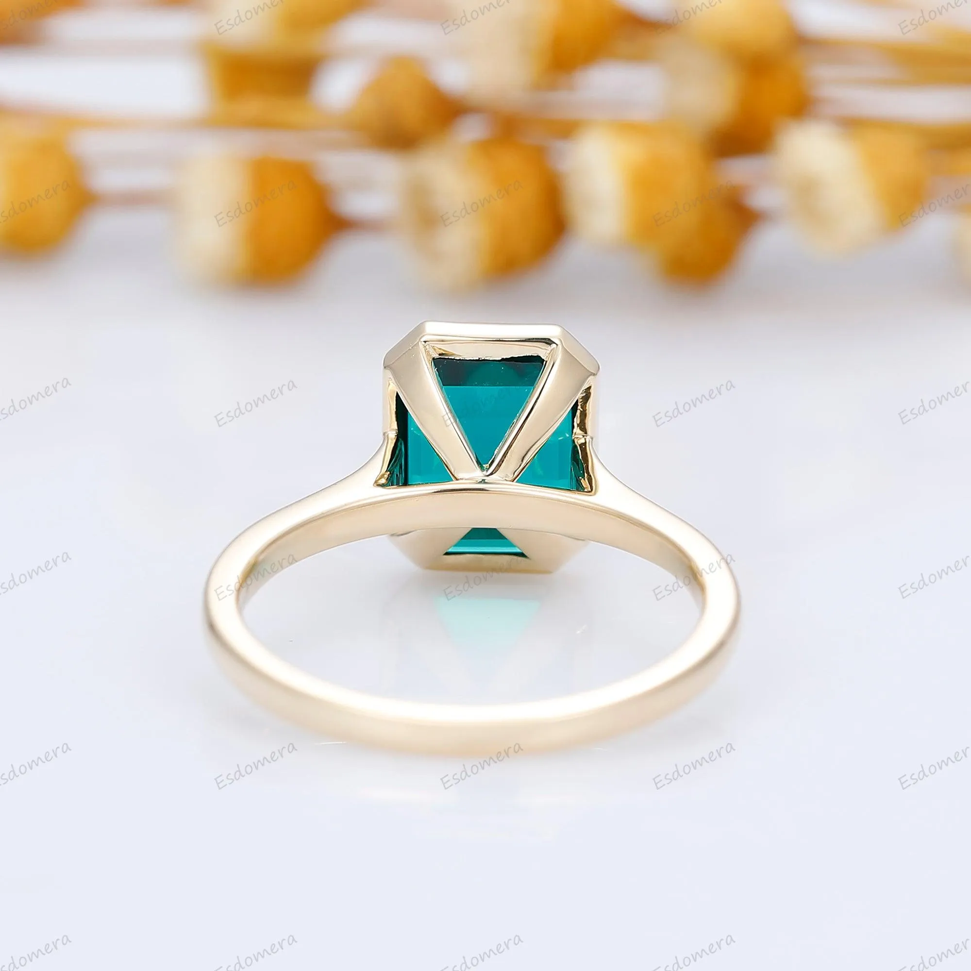 Milgrain Bezel Set 3CT Emerald Cut Green Emerald Engagement Ring