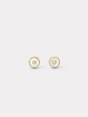 Mini Compass Stud Earrings - Mother of Pearl