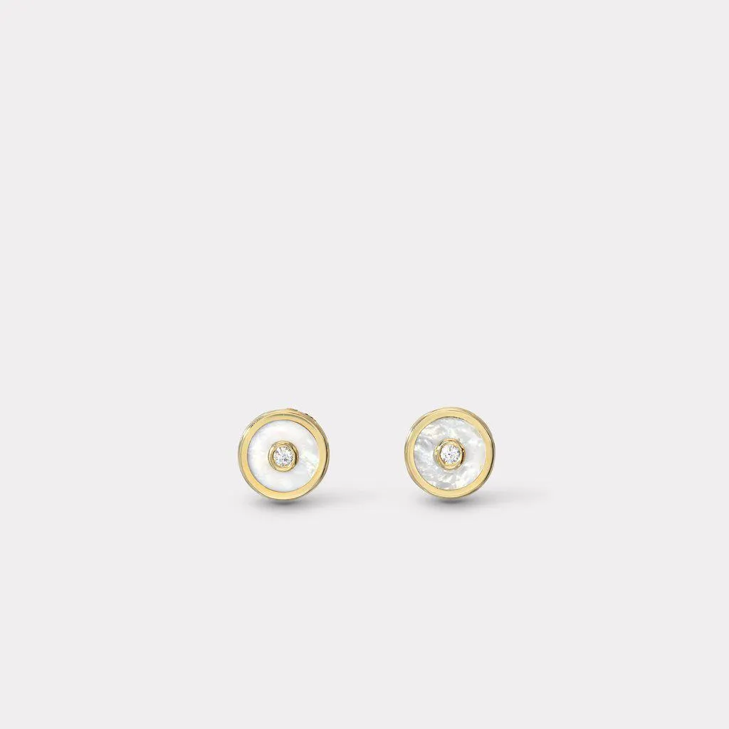 Mini Compass Stud Earrings - Mother of Pearl