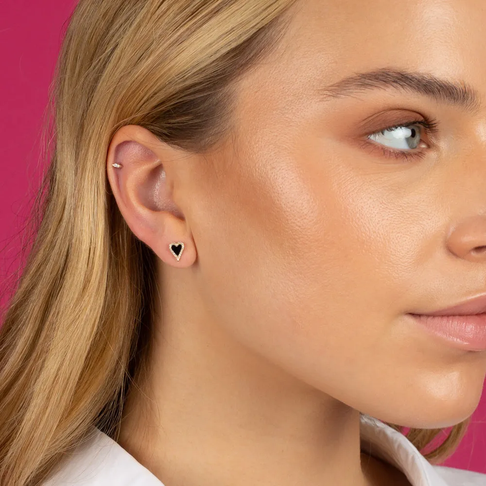 Mini Diamond Pave Outline Stone Heart Stud Earring 14K