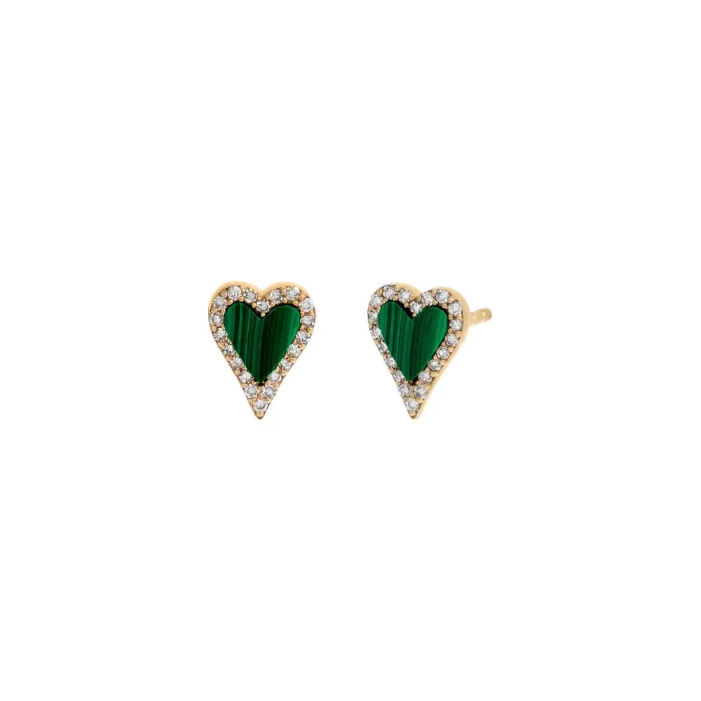 Mini Diamond Pave Outline Stone Heart Stud Earring 14K