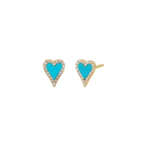 Mini Diamond Pave Outline Stone Heart Stud Earring 14K