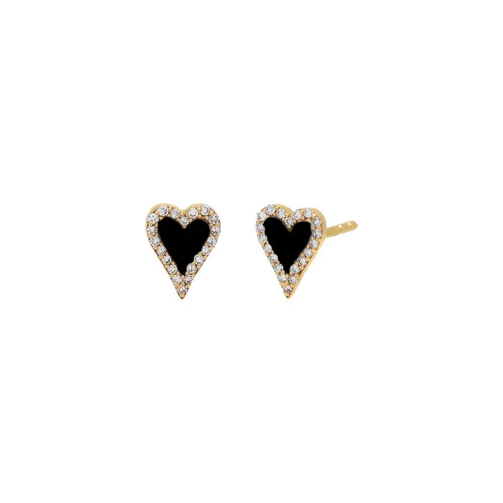 Mini Diamond Pave Outline Stone Heart Stud Earring 14K