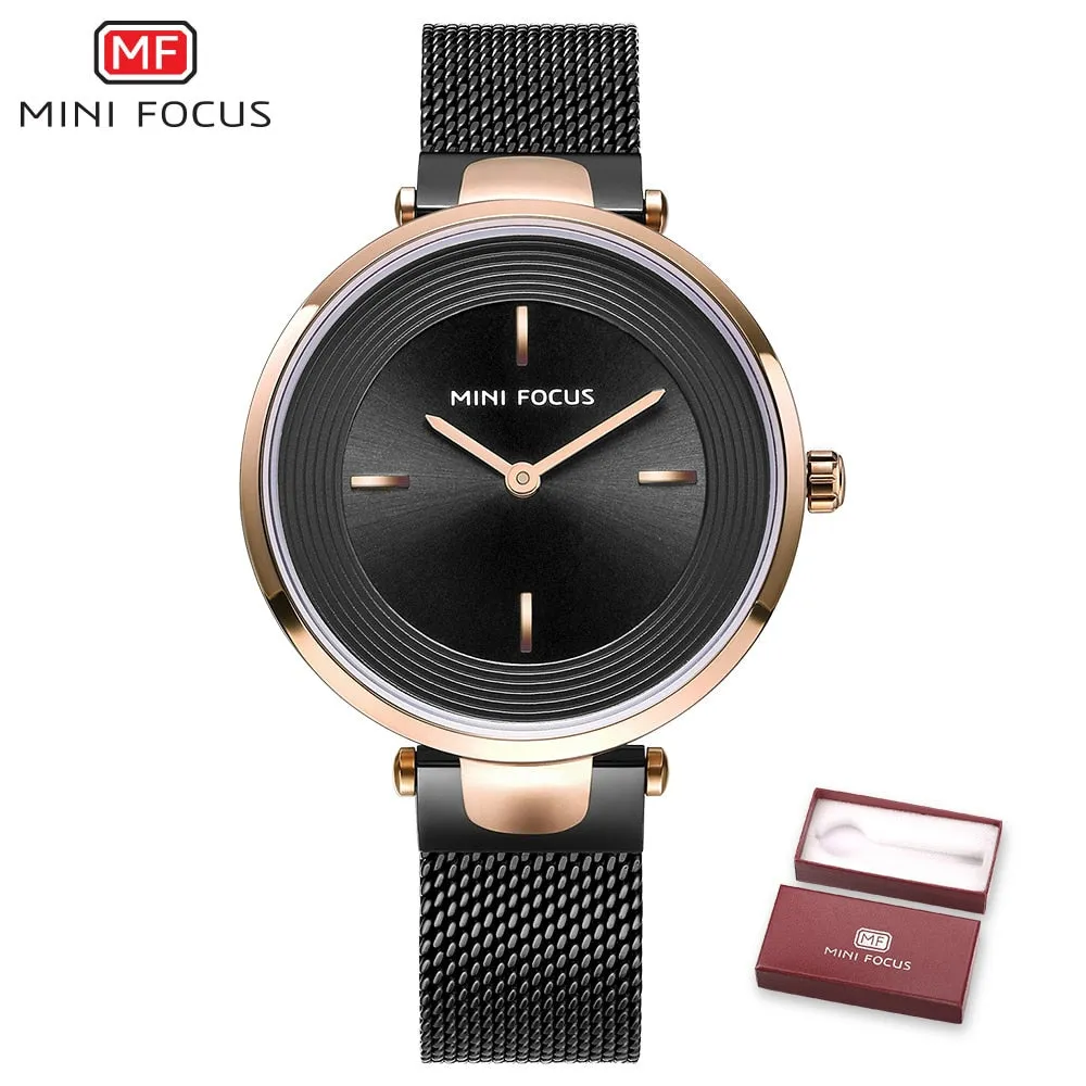 MINI FOCUS Wrist Watch Women Fashion Steel Quartz Watches Ladies Clock Relogio Feminino Ultra thin Dial Creative Ladies Watches