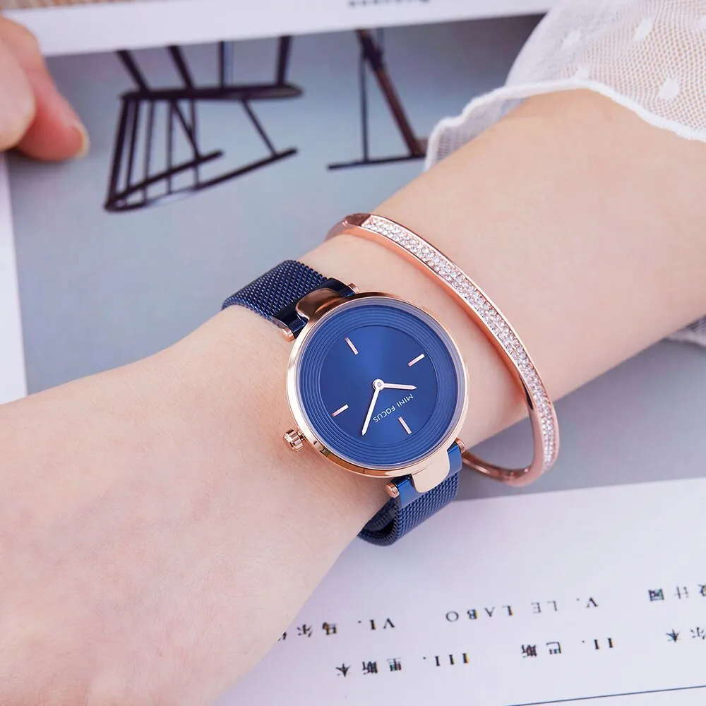 MINI FOCUS Wrist Watch Women Fashion Steel Quartz Watches Ladies Clock Relogio Feminino Ultra thin Dial Creative Ladies Watches