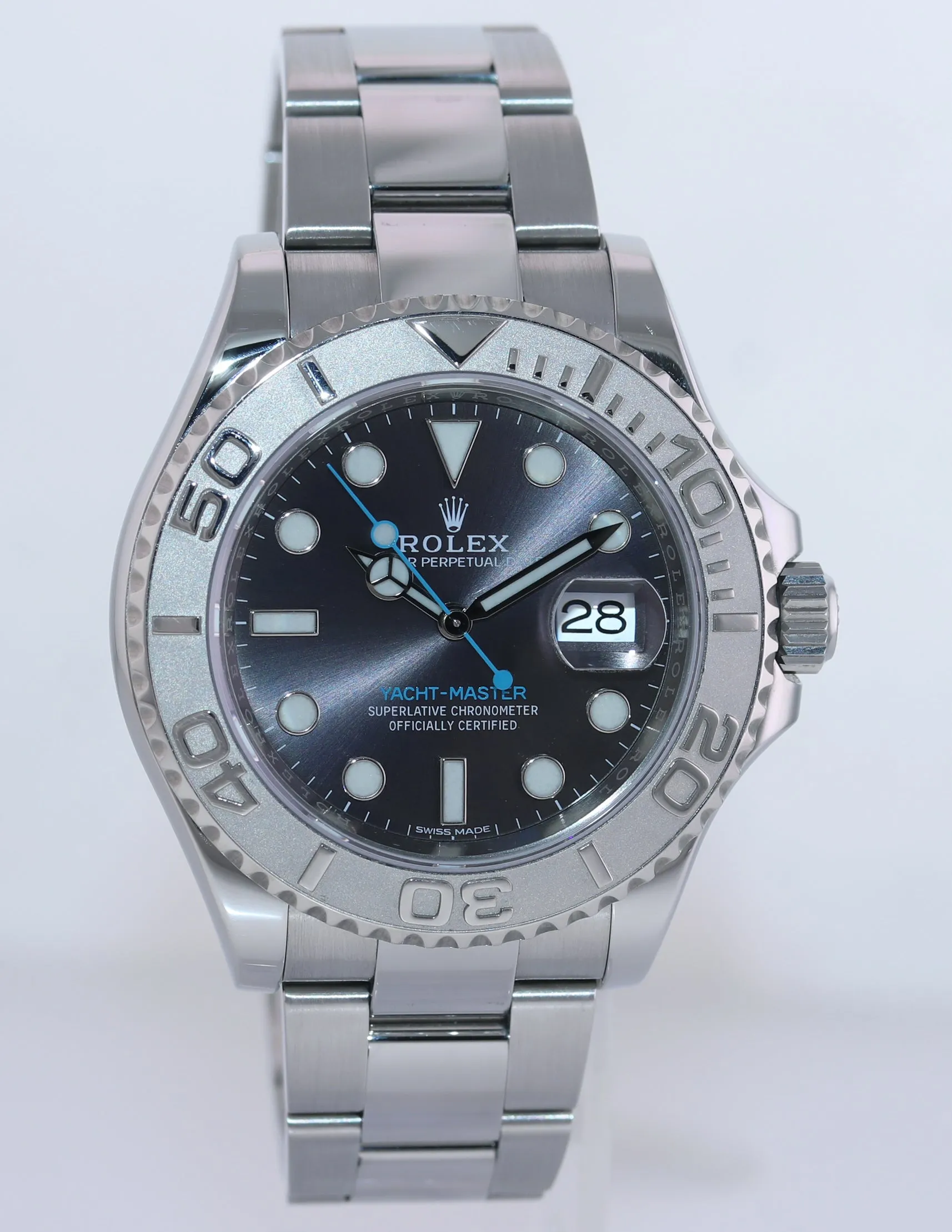 MINT 2018 PAPERS Rolex Yacht-Master 116622 Rhodium Steel Platinum Blue 40mm Watch