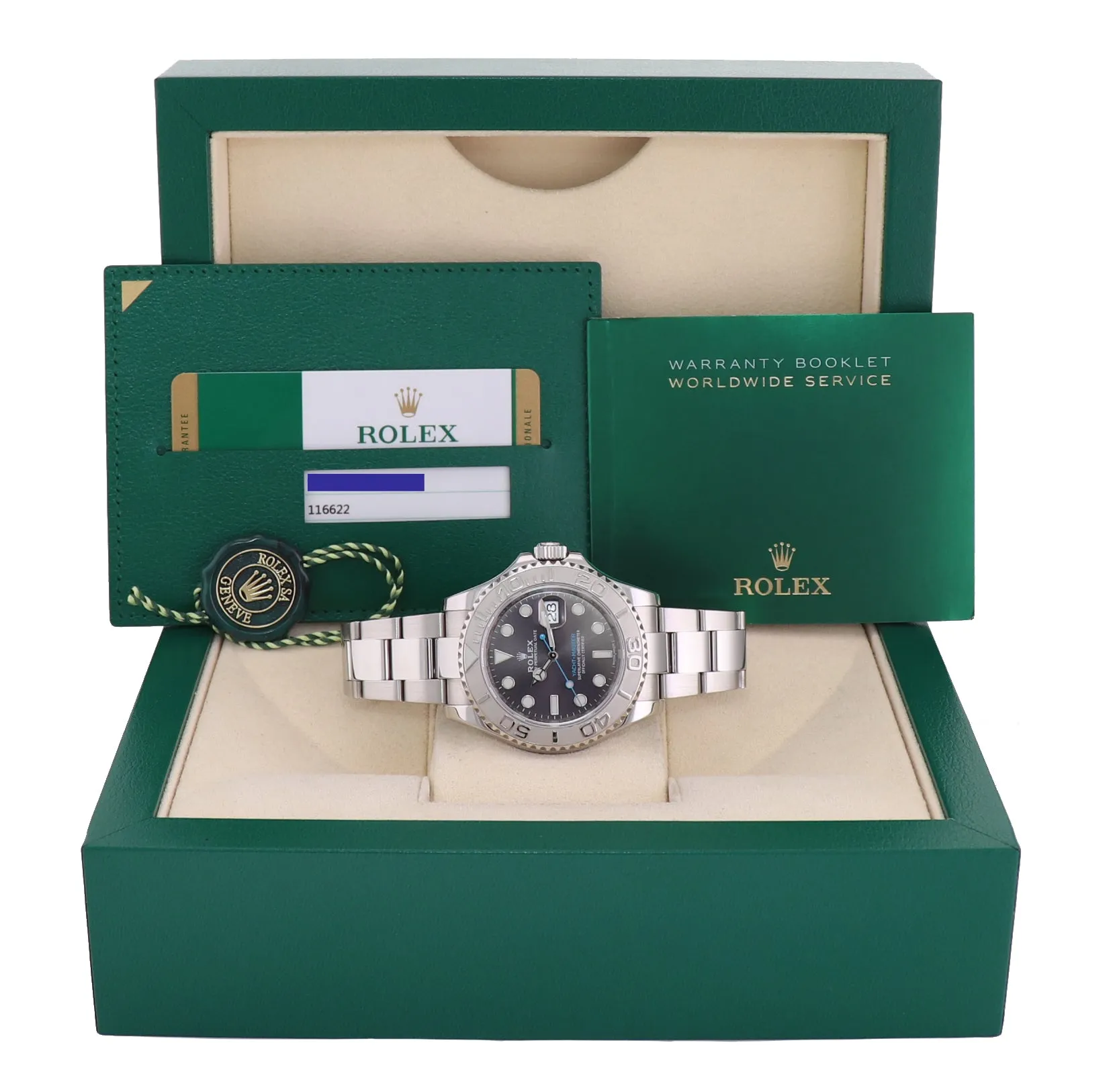 MINT 2018 PAPERS Rolex Yacht-Master 116622 Rhodium Steel Platinum Blue 40mm Watch