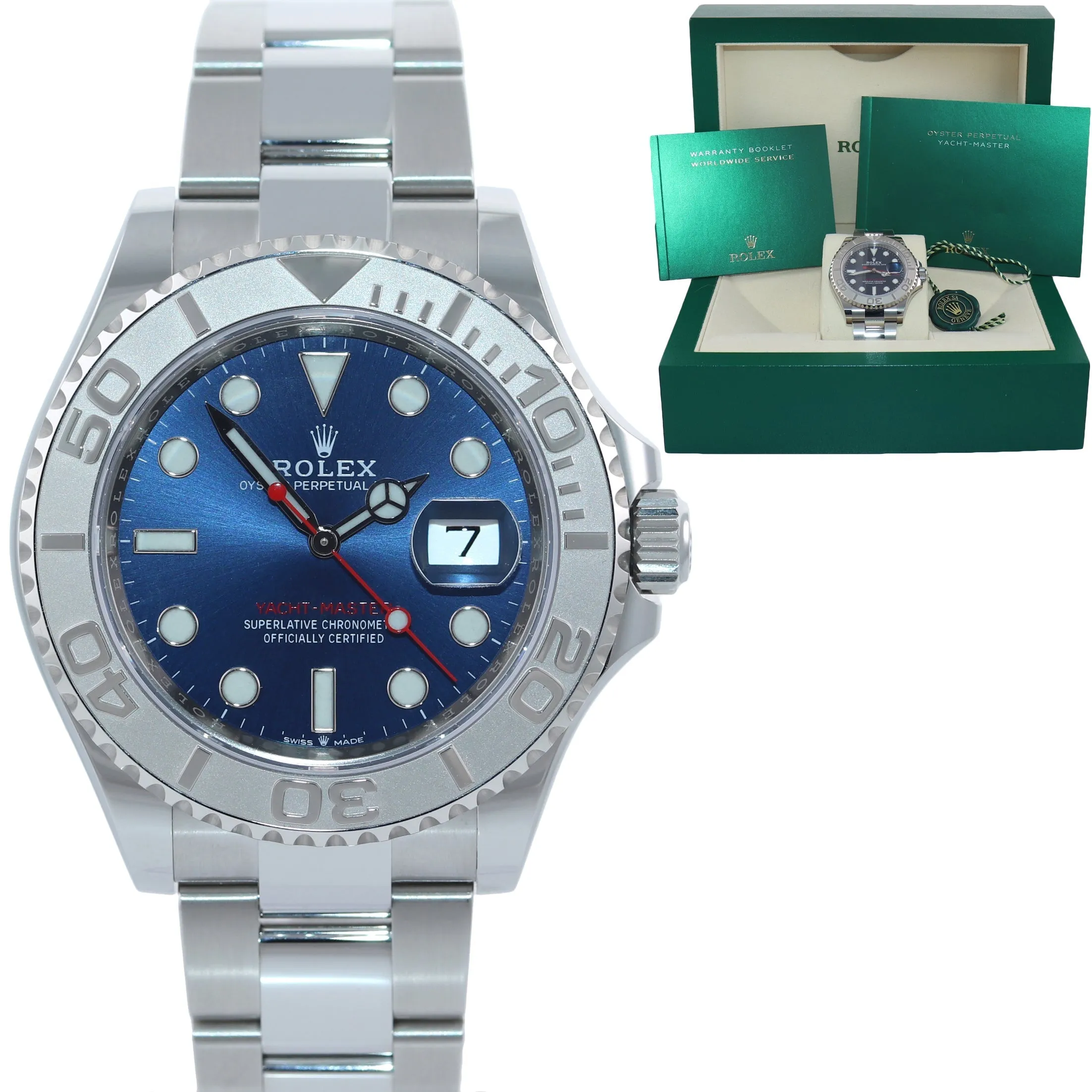 MINT 2023 Rolex Yacht-Master 126622 Steel Platinum Blue Dial 40mm Watch Box