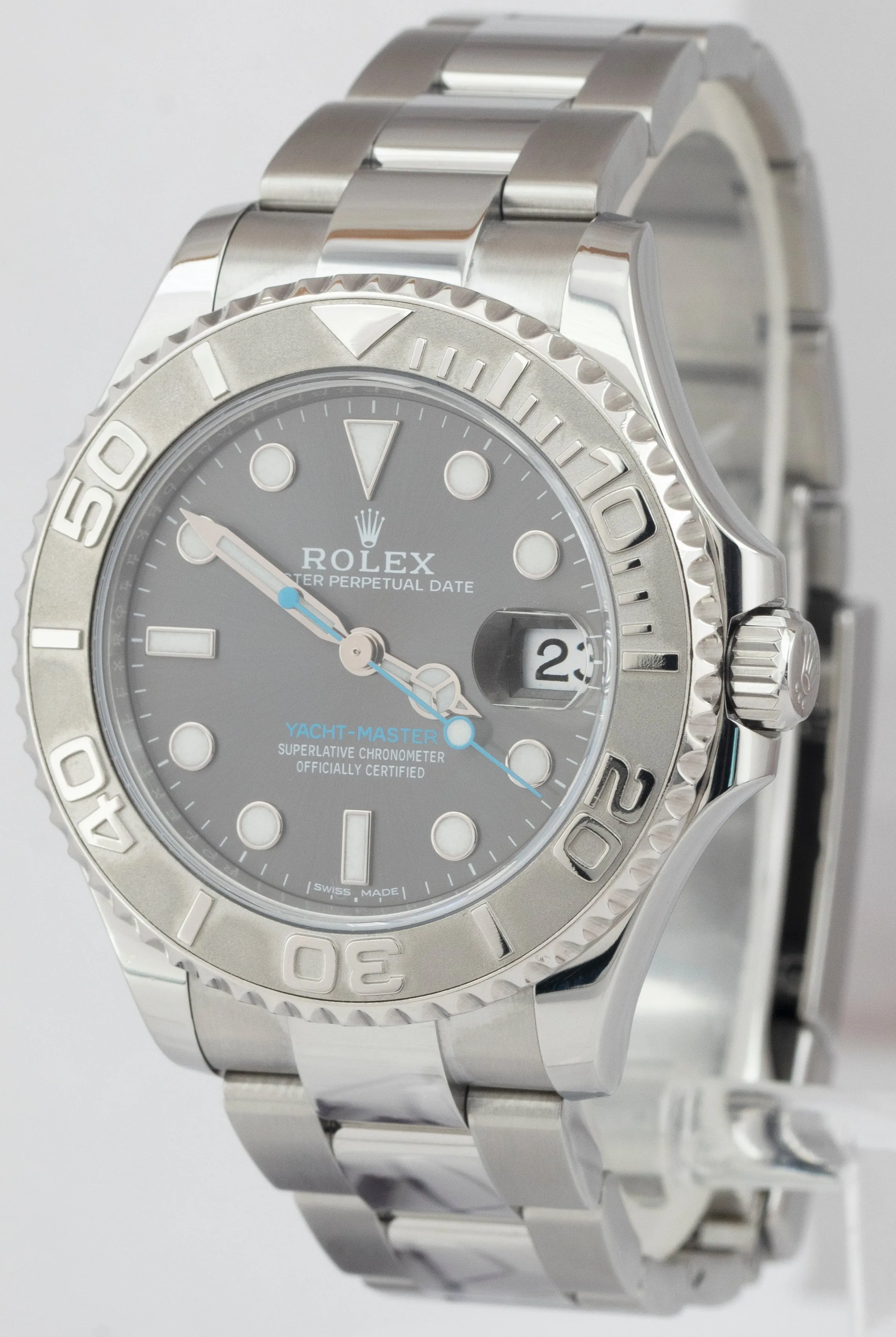 MINT Rolex Yacht-Master Midsize Stainless Steel Rhodium Gray 37mm Watch 268622