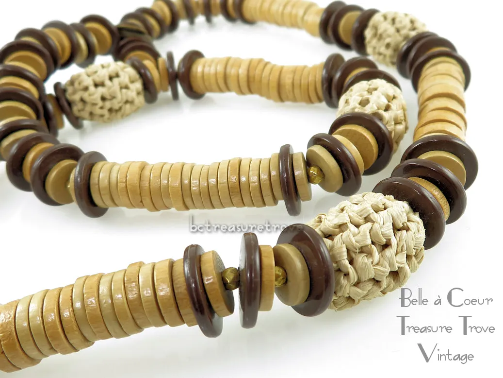 Miriam Haskell Wood Bead Necklace 1970s Vintage