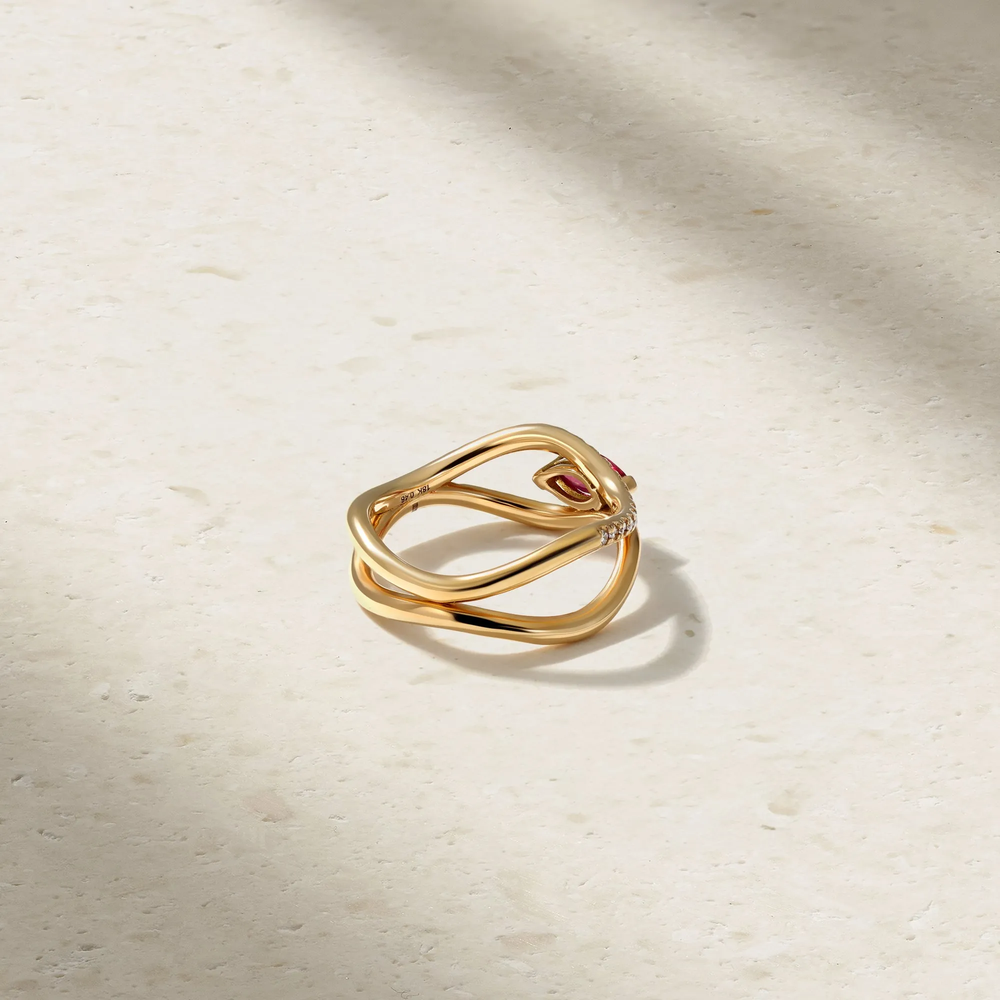 Mirrored Wave Ruby and Diamond Ring