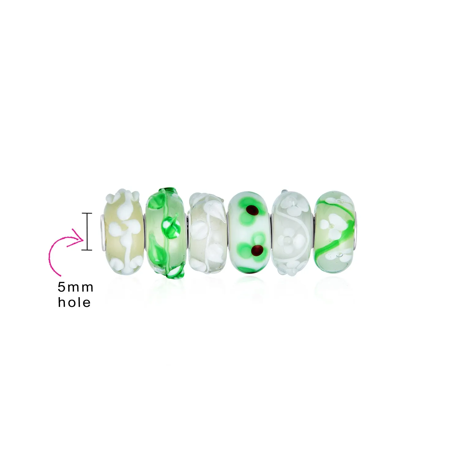 Mixed Set Sterling Silver Core Murano Glass Charm Bead for European Bracelet