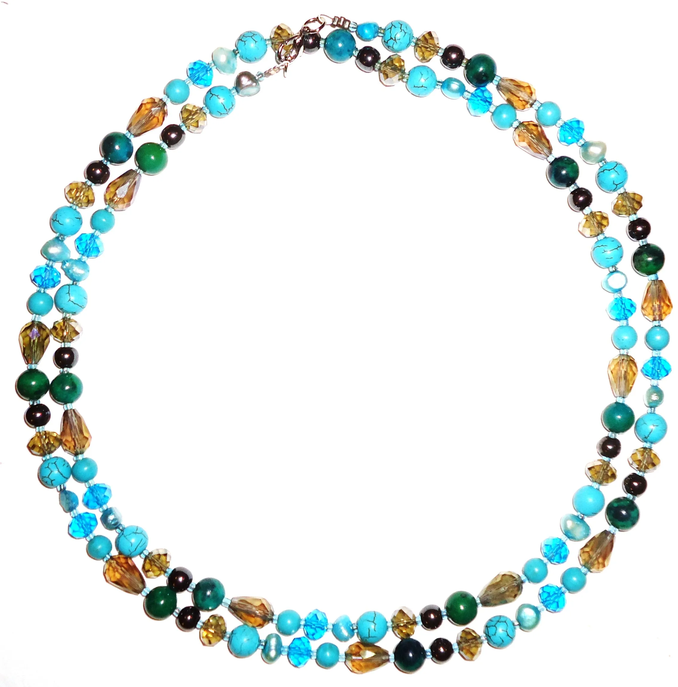 Mixed Stone and Pearl Necklace - Aqua