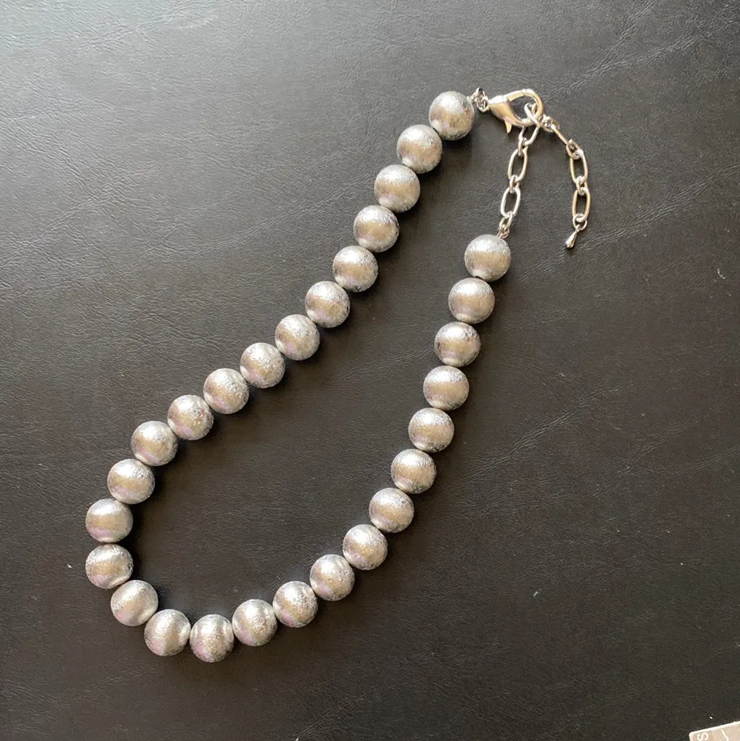 MK - Brushed Metal Beaded Necklace & Bracelet Gina B's)