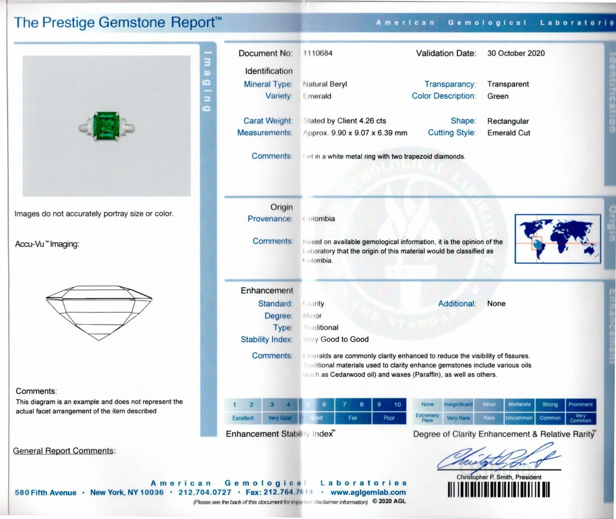 Modern Platinum 4.26 Carat Natural Colombian Emerald & Diamond Ring AGL Certified
