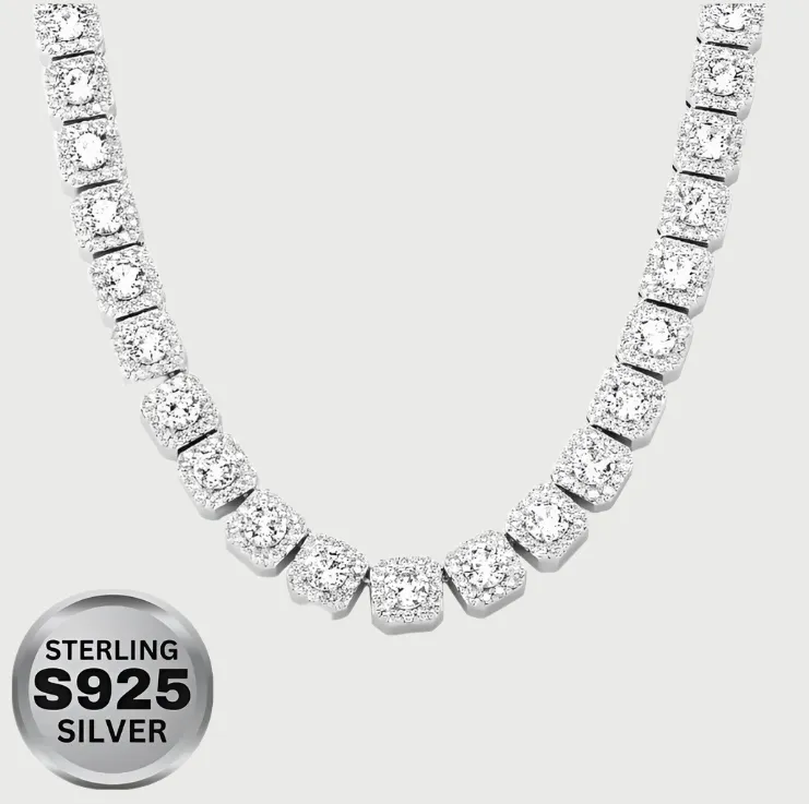 Moissanite Diamond Cluster Tennis Chain in White/Yellow Gold