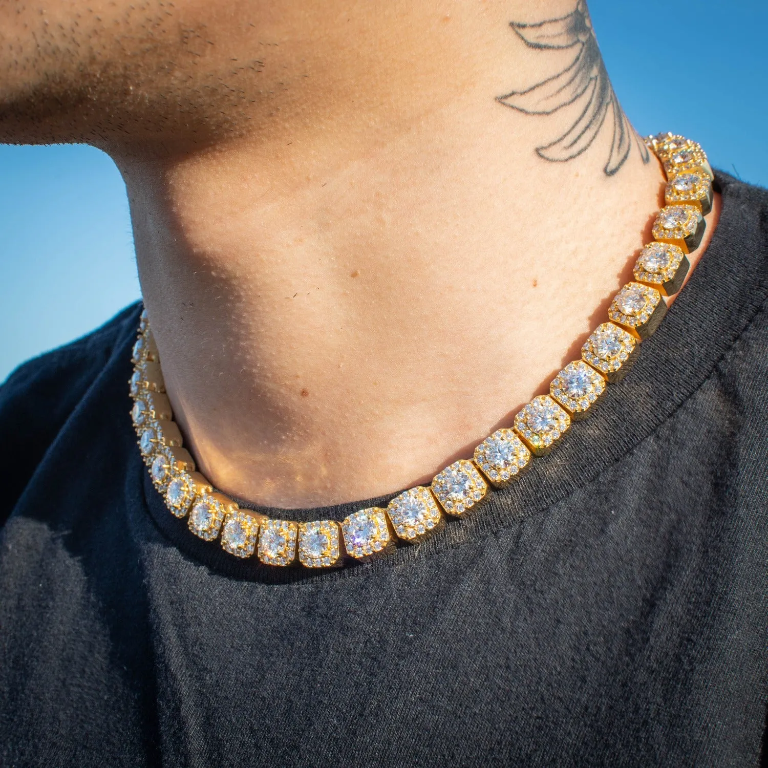 Moissanite Diamond Cluster Tennis Chain in White/Yellow Gold