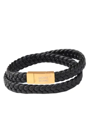 Mont Blanc leather and sterling Black Gold bracelet