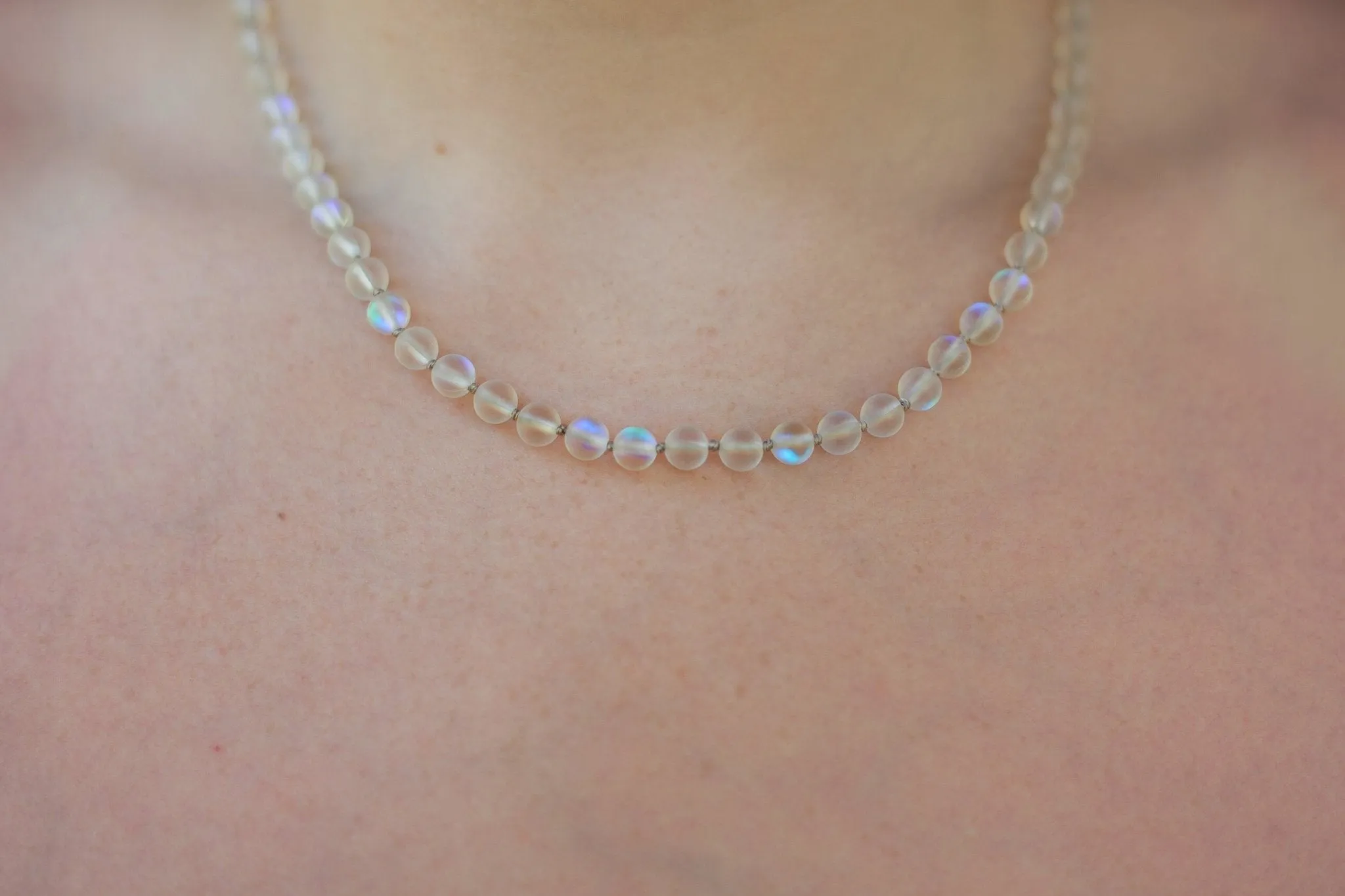 Moon Bead Necklace - Magic White Quartz