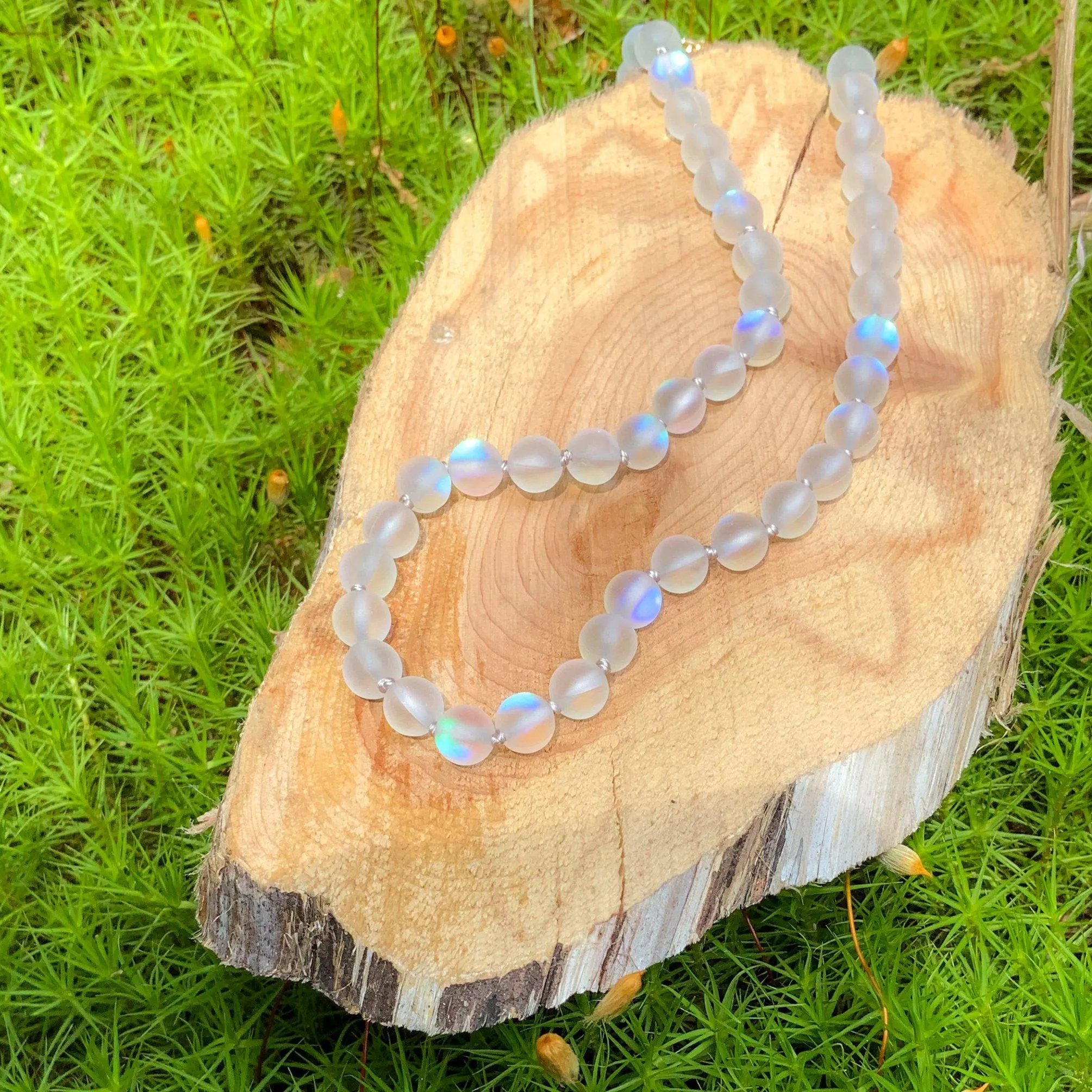 Moon Bead Necklace - Magic White Quartz