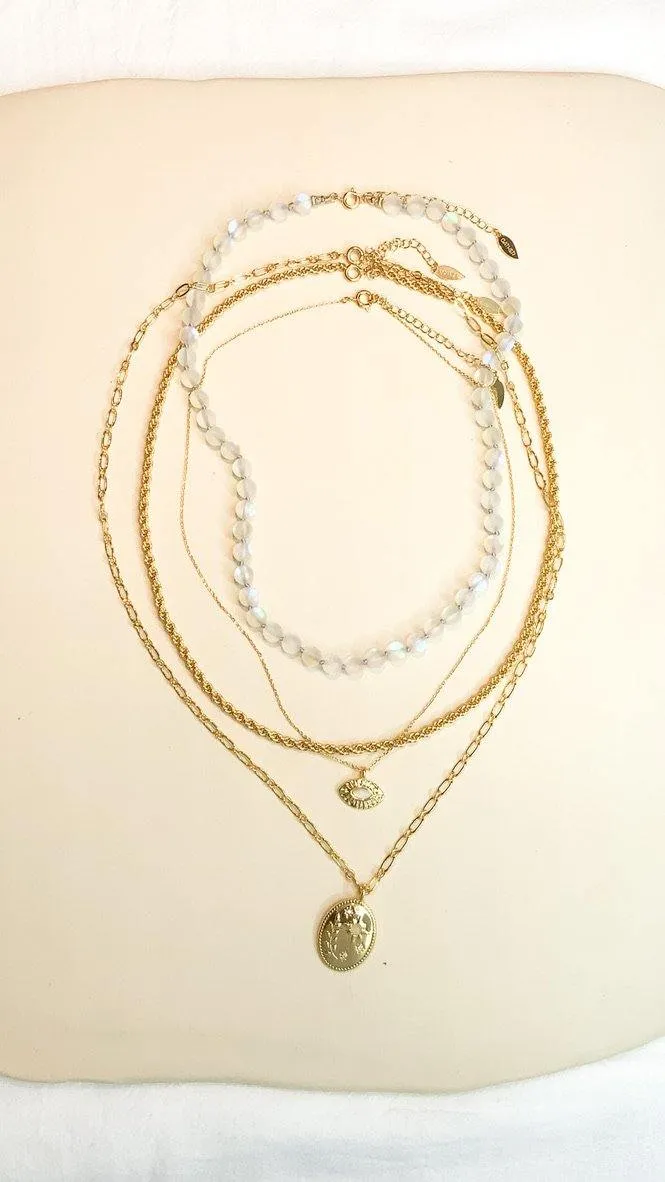 Moon Bead Necklace - Magic White Quartz