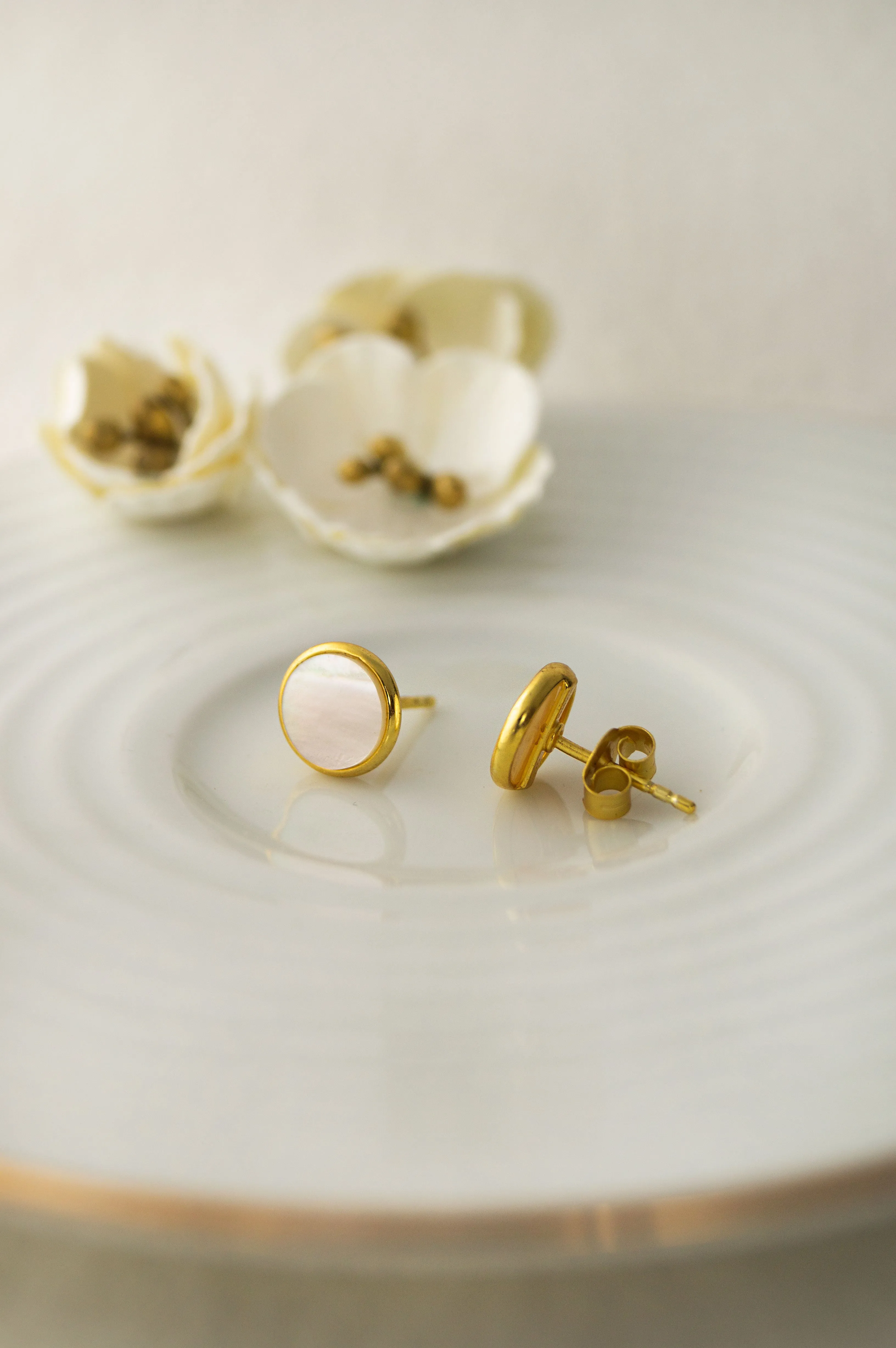 Mother Of Pearl Gold Plated Sterling Silver Stud Earrings