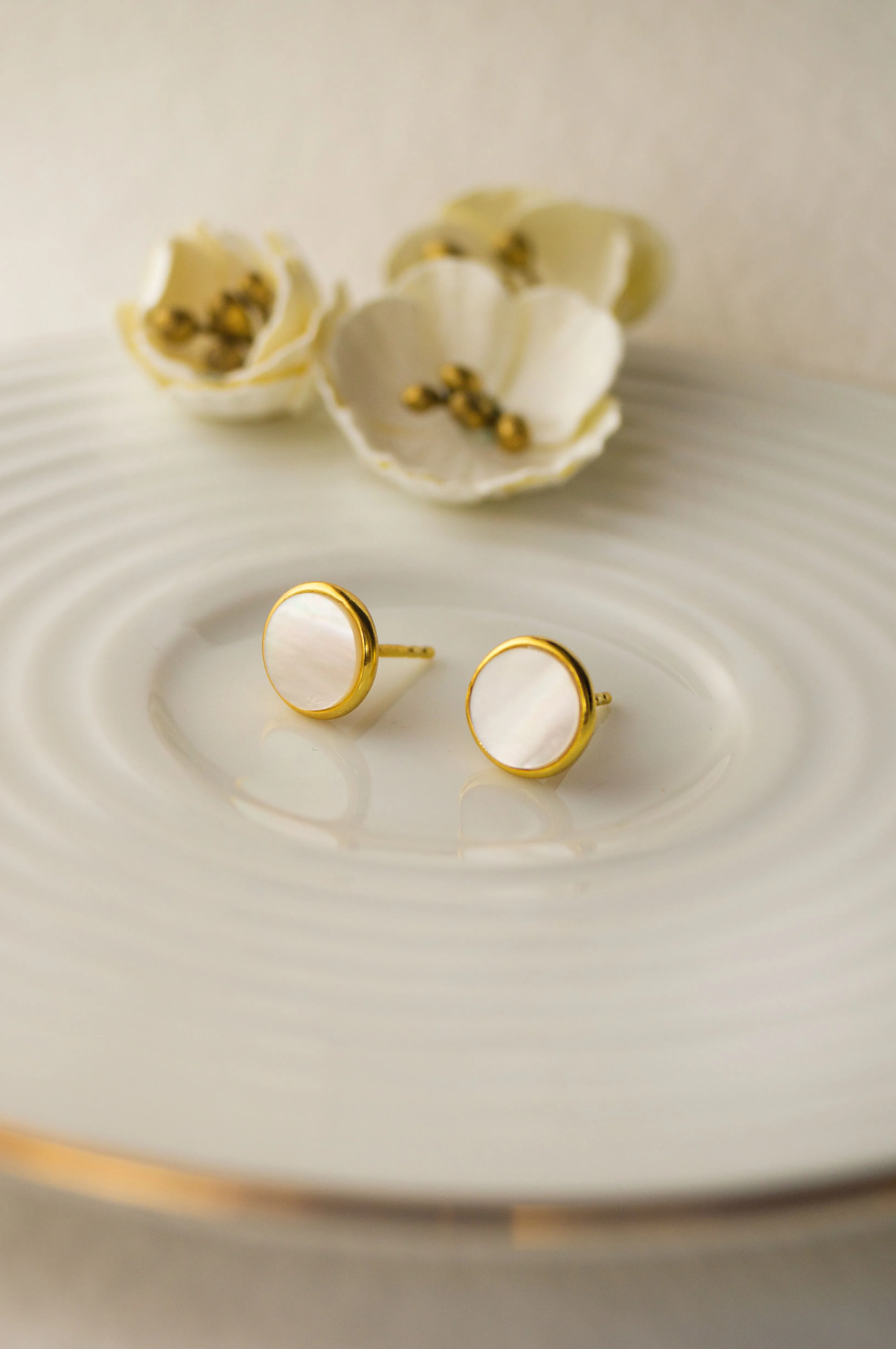Mother Of Pearl Gold Plated Sterling Silver Stud Earrings