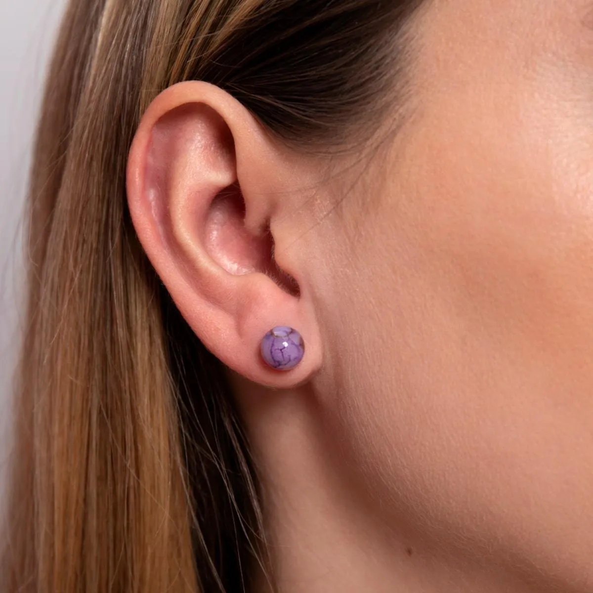 Mulberry Agate | .925 Sterling Silver | Gemstone Stud Earrings