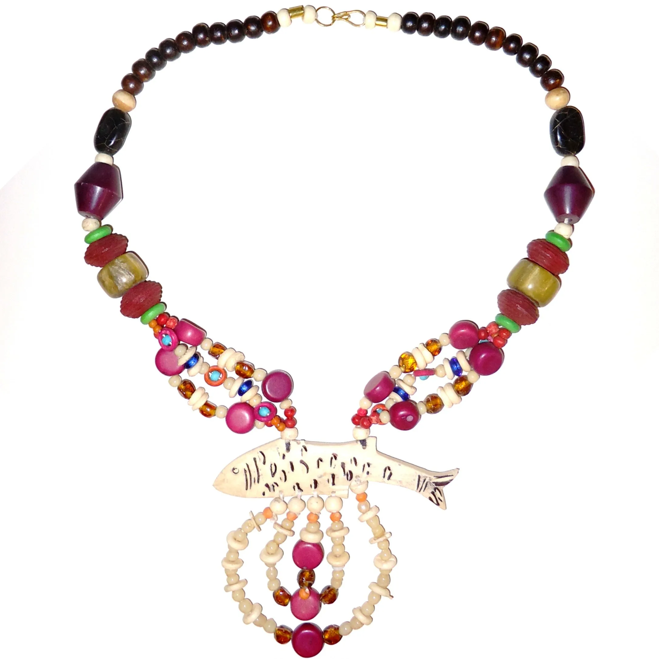Multi-Bead Necklace with Fish Pendant